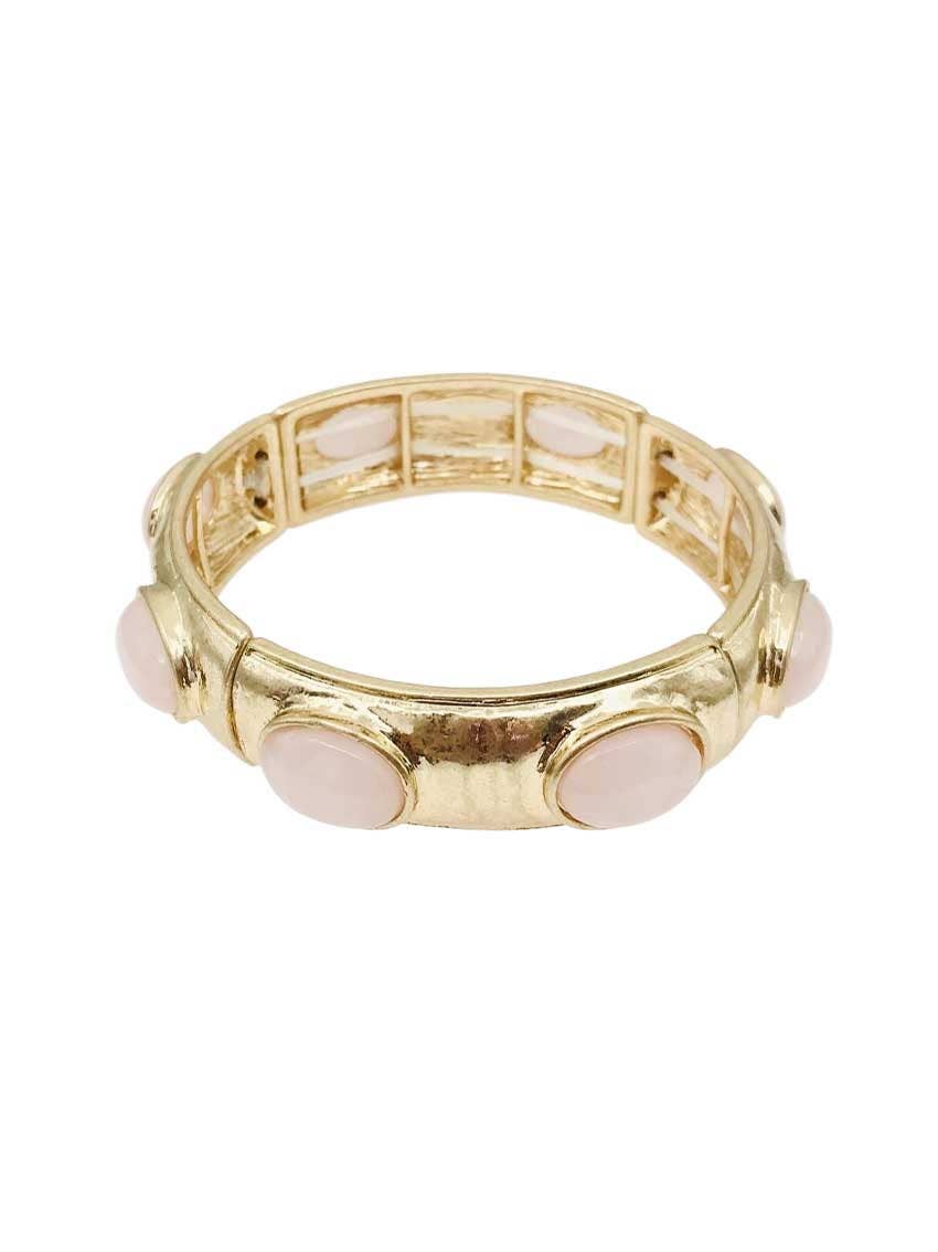 Hammered Gold with Pink Natural Stone Oval Accents