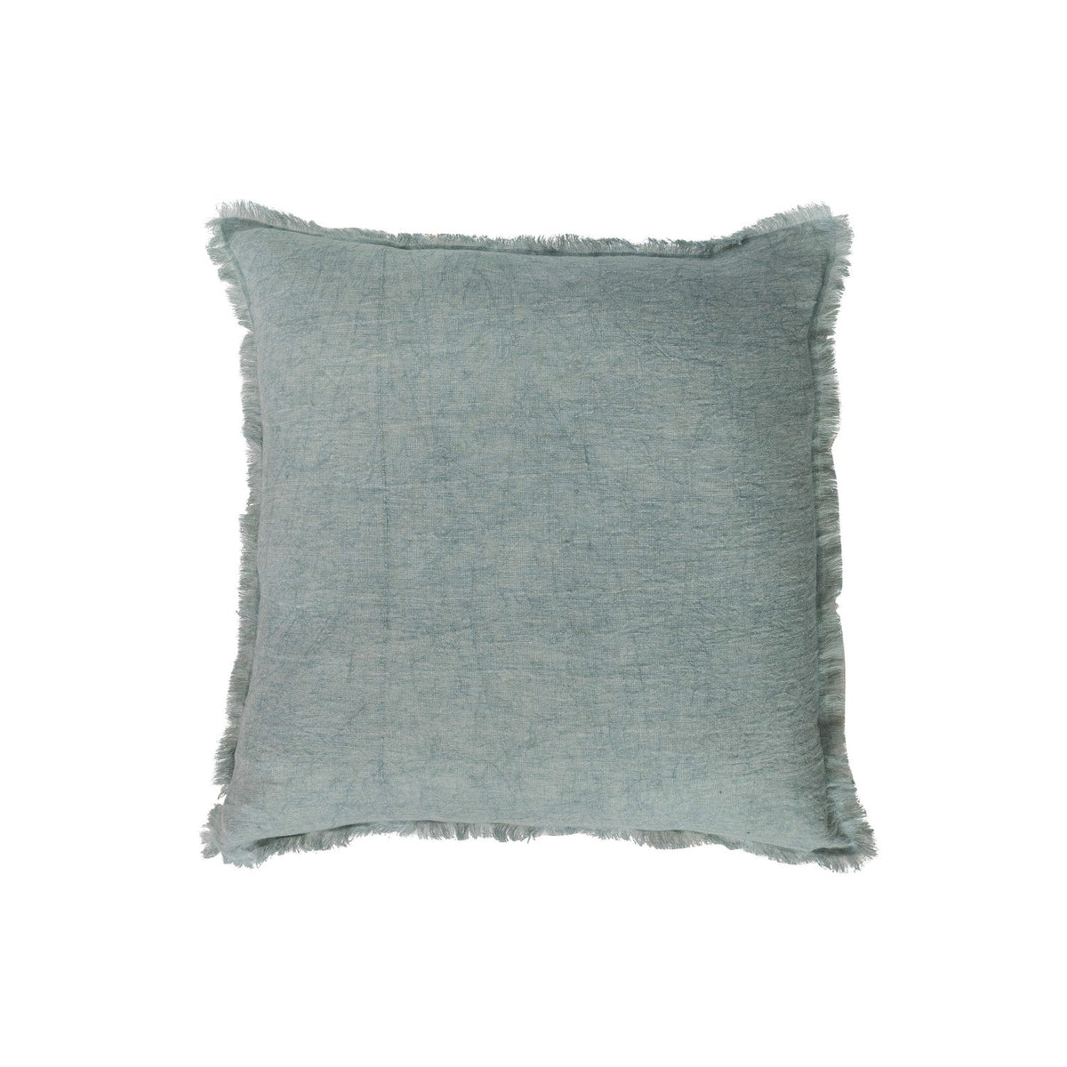 20" Square Stonewashed Linen Pillow w/ Fringe-Mint Green