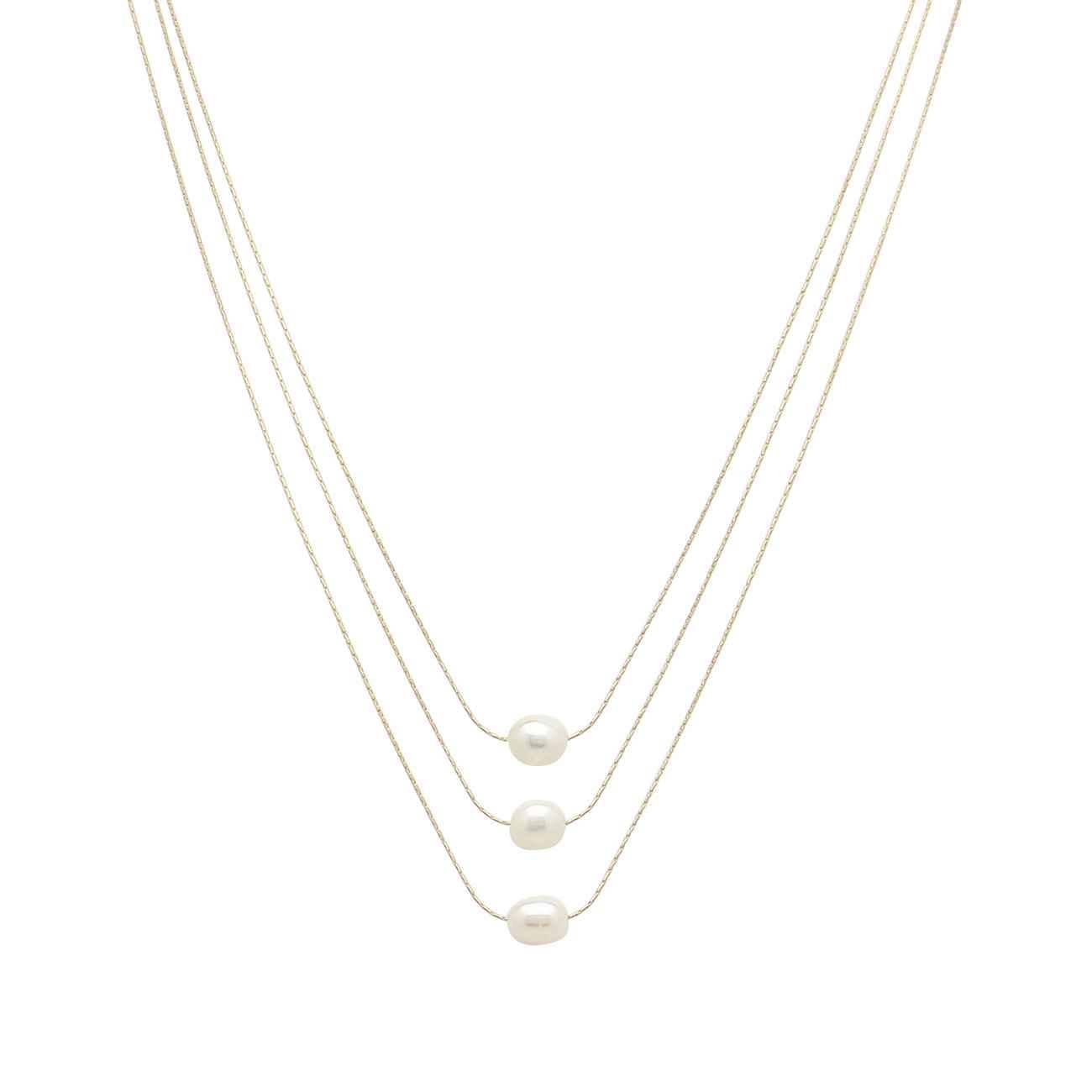 Gold Chain Triple Layered Freshwater Pearl 16"-18" Necklace