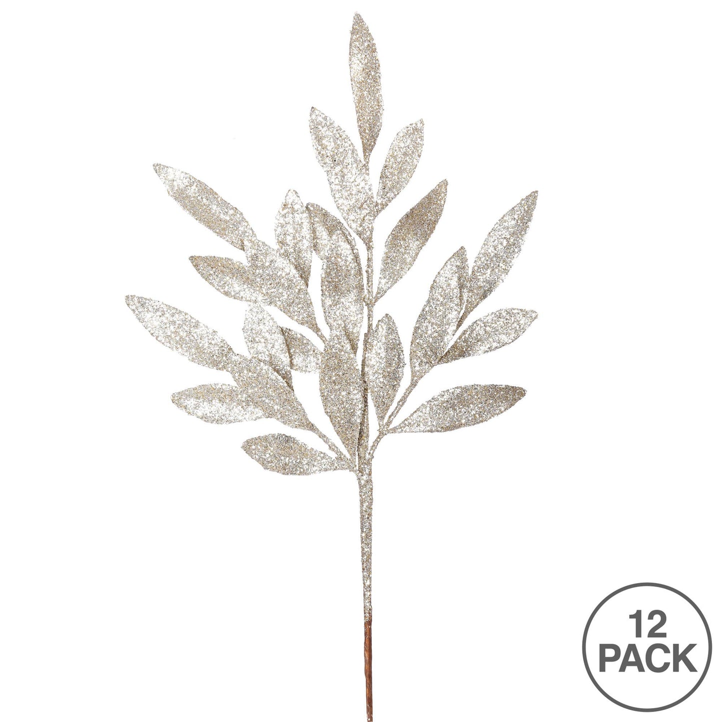 Vickerman 22" Champagne Glit BayLeaf Spray 12/Bg: Champagne, Plastic, 22"