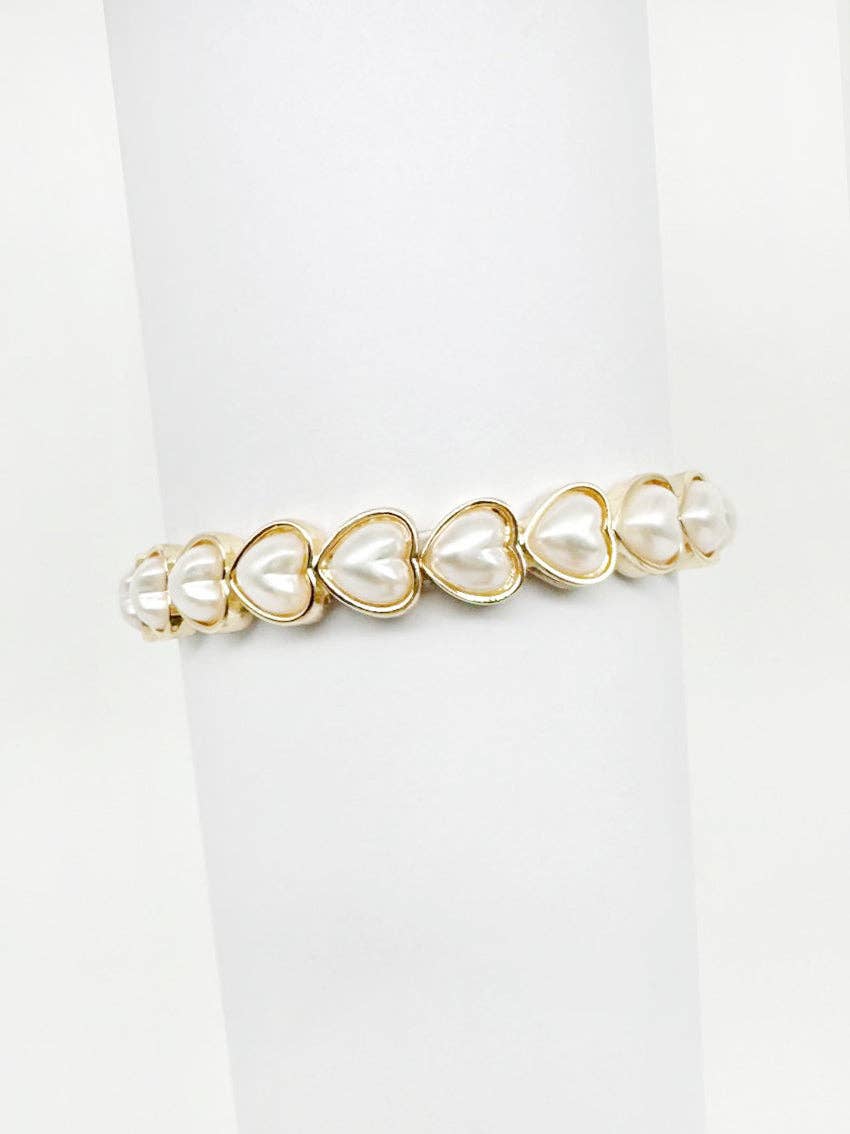Pearl Heart with Gold Outline Stretch Bracelet