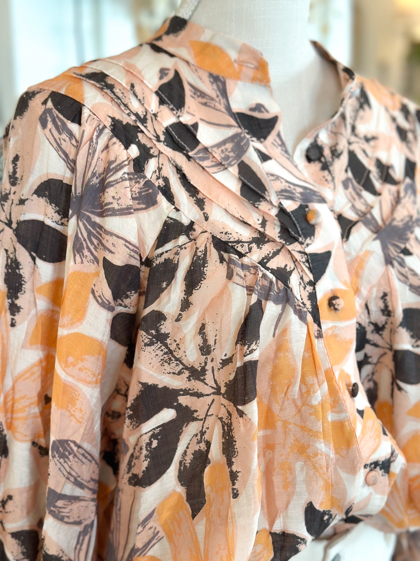Printed Bubble Sleeve Blouse