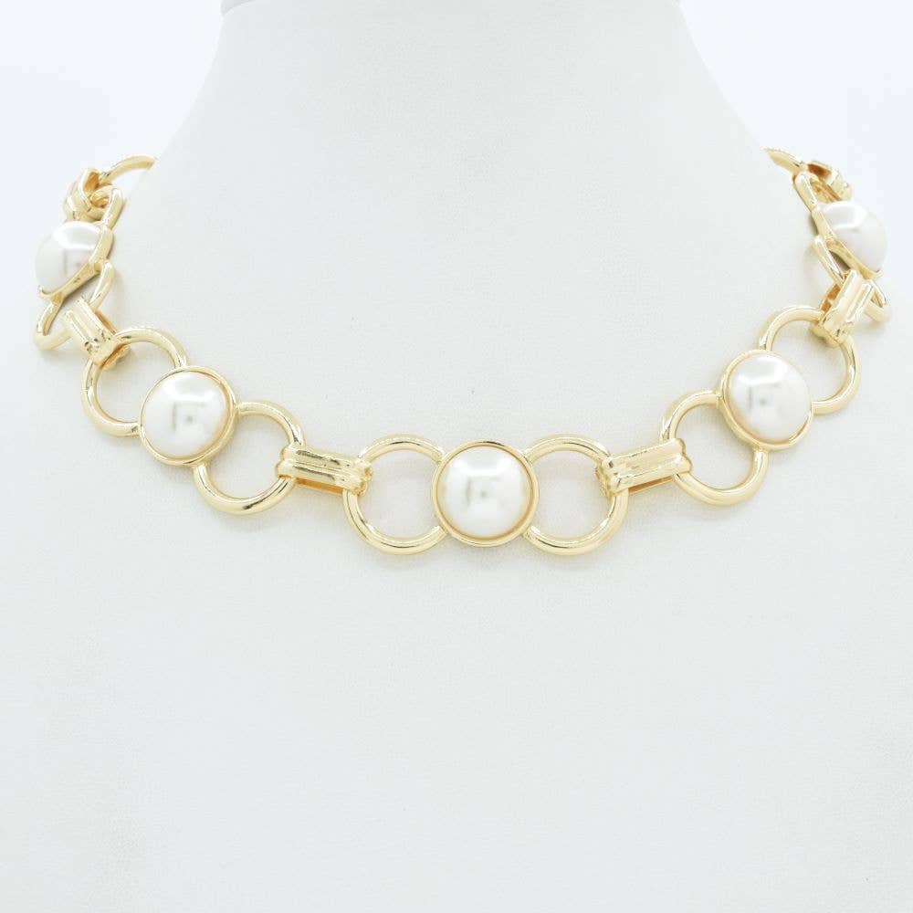 Gold Open Chain with Large Pearls 16"-18" Necklace