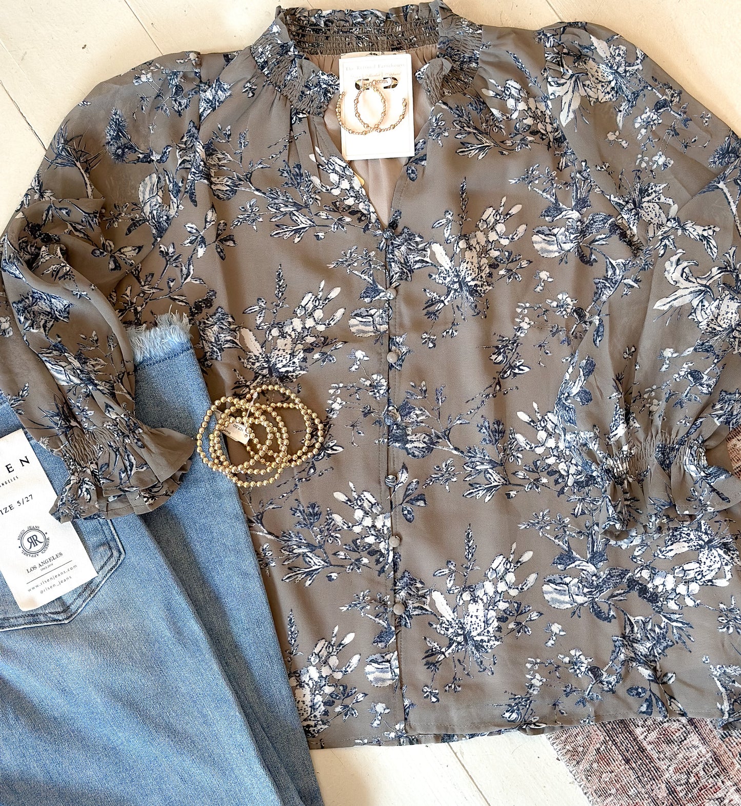 Mocha Grey Floral Print Top