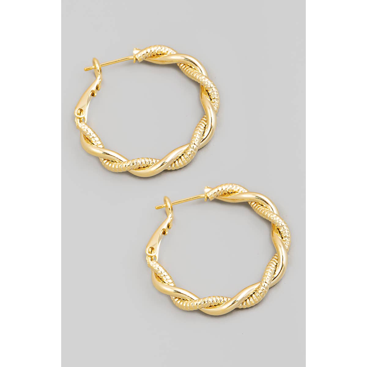 Metallic Twist Latch Hoop Earrings: Gold