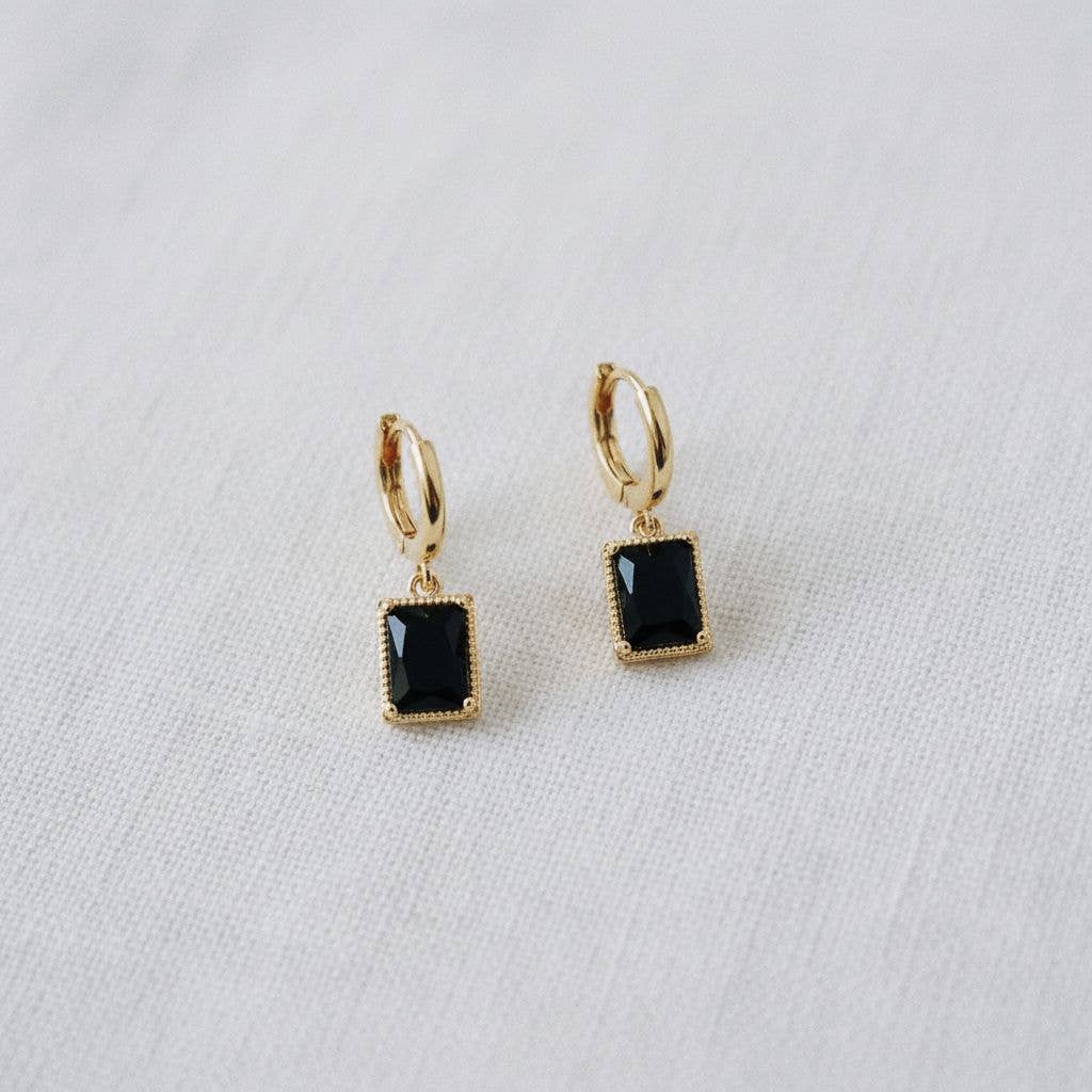 Geometric Black Zircon Drop Earrings