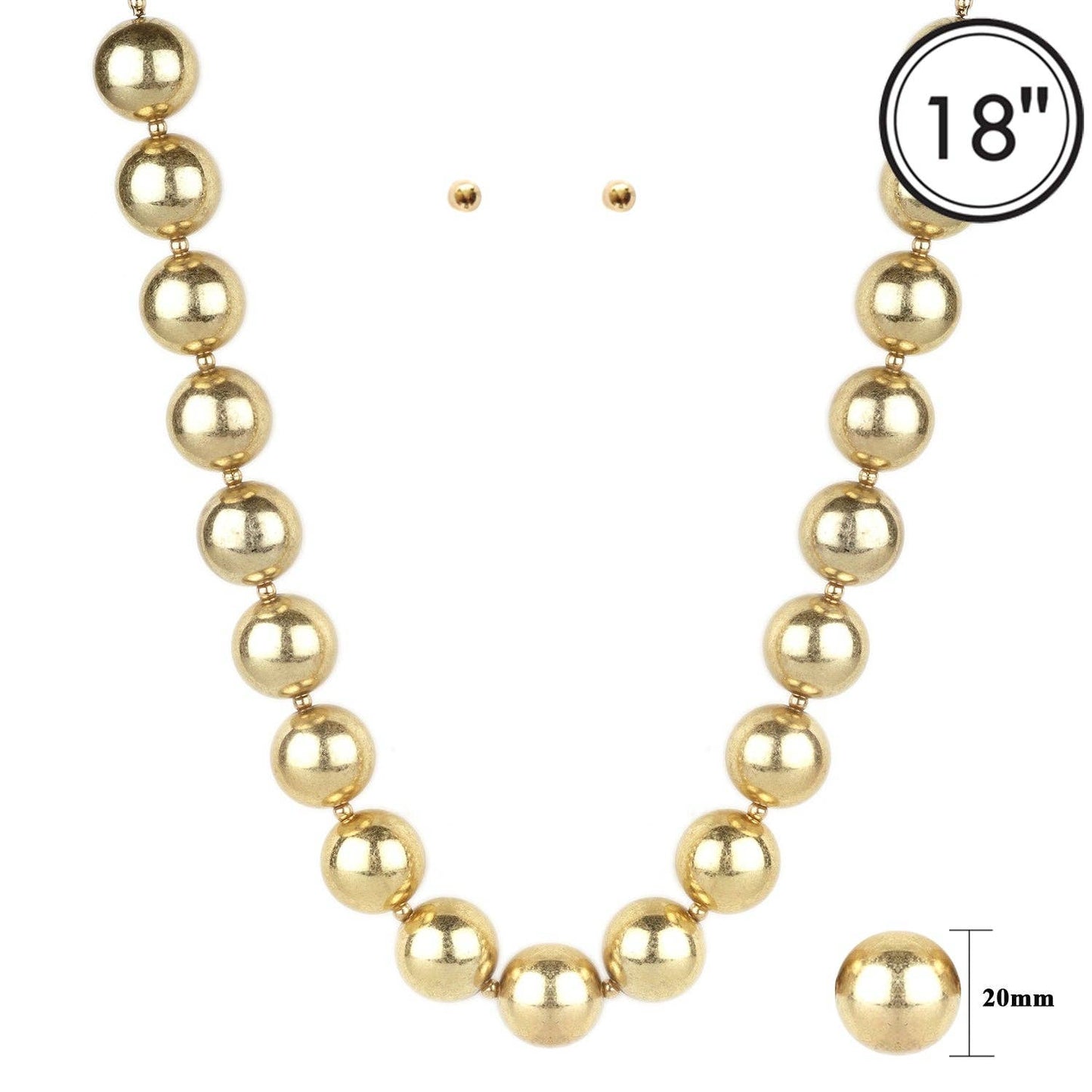 Worn Gold 20MM Beaded 18" Necklace