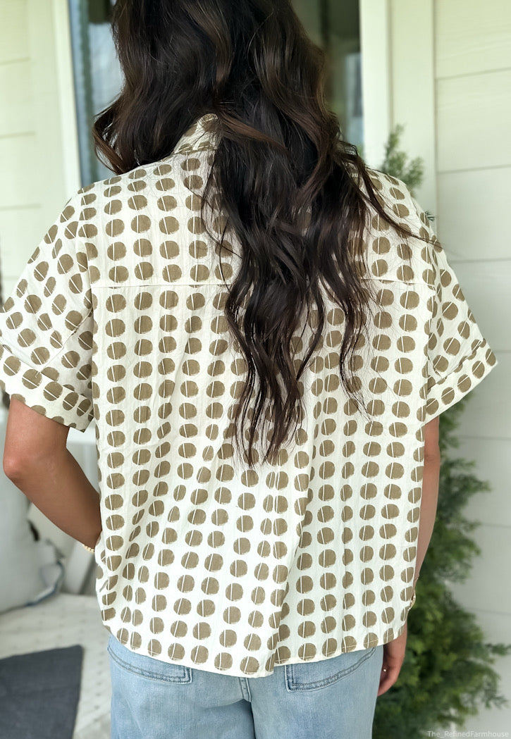 Taupe Dot Button-Up Top