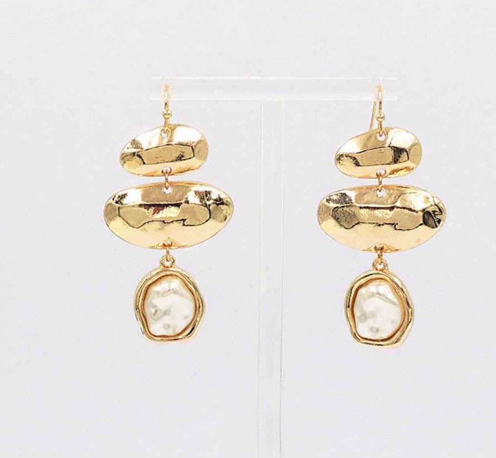 Gold Geometric with Pearl 1.5" Earring