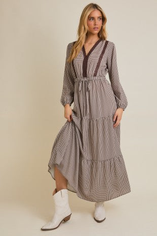Prairie Lace Gingham Maxi Dress