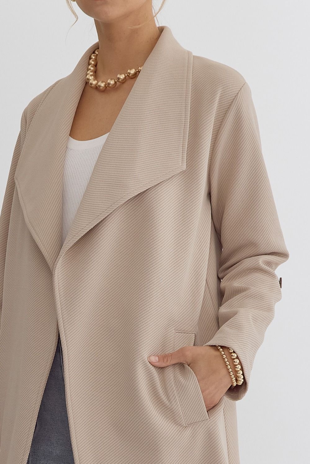 Taupe Solid Textured Coat