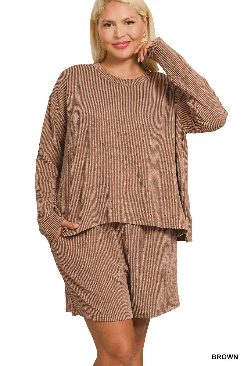 Cozy Rib Lounge Set Chocolate - Curvy