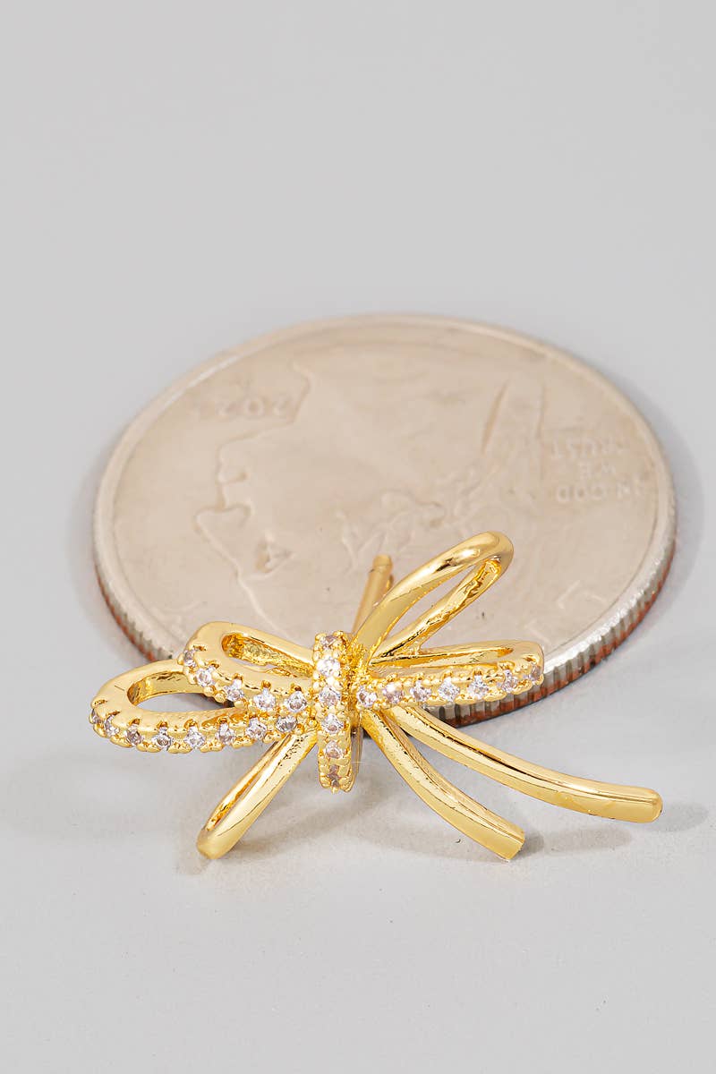 Mini Pave Ribbon Bow Stud Earrings: G