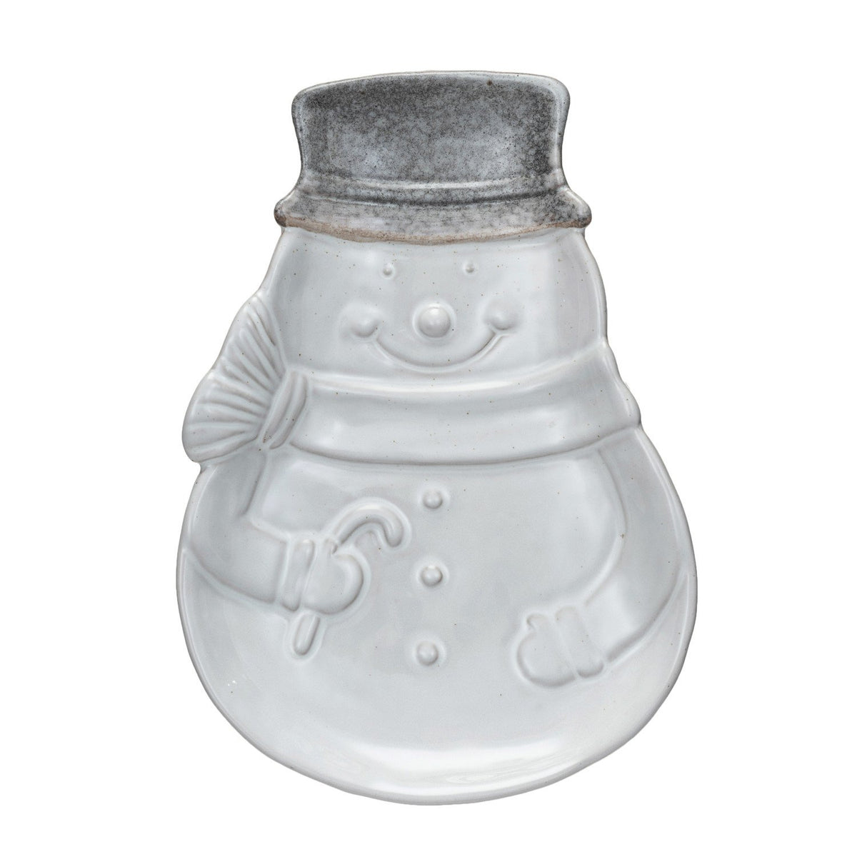 Stoneware Snowman Shaped Plate, Reactive Glaze, Antique White