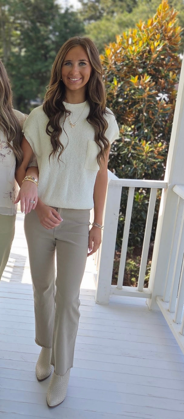Tan Soft Washed Stretchy High Waisted Flare Pants