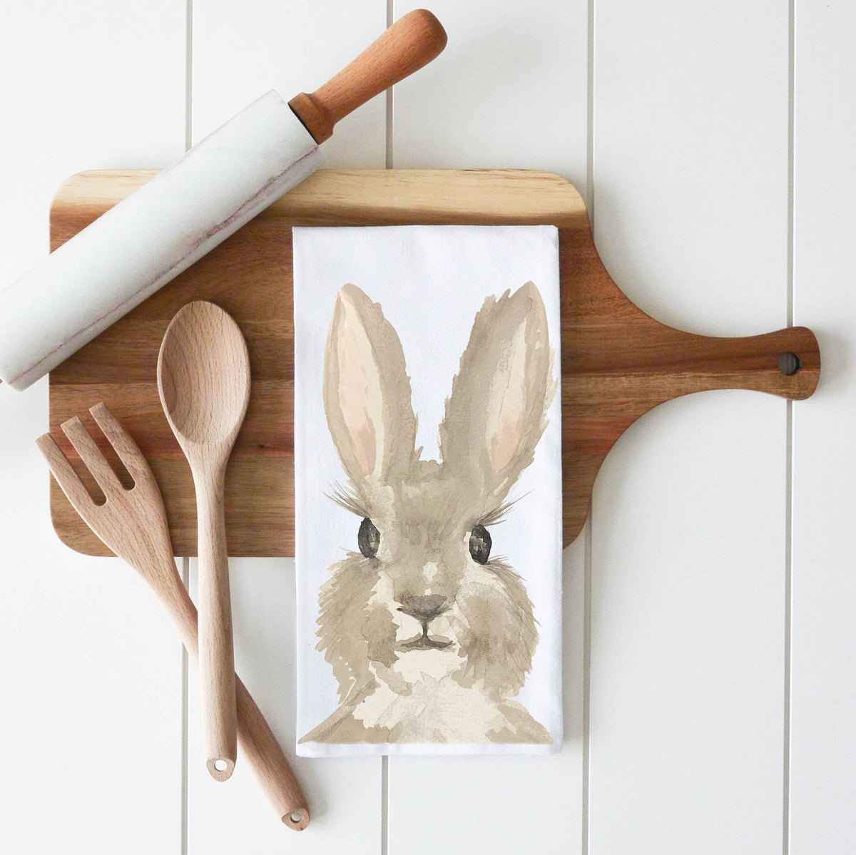 Watercolor Bunny Tea Towel: Natural • Cotton/Linen Blend