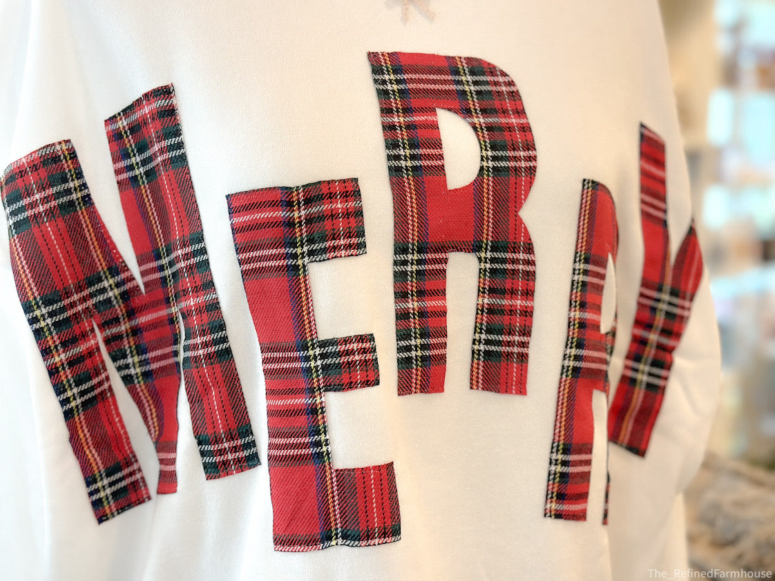 Plaid Merry Lettering Pullover