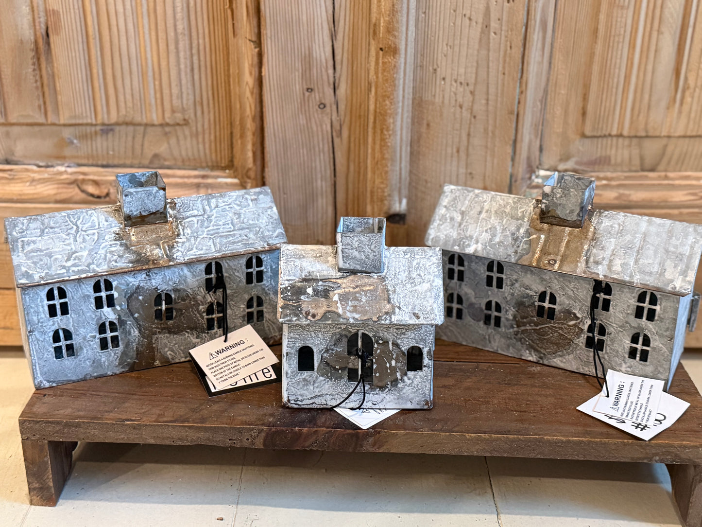 set of 3- Distressed tin houses