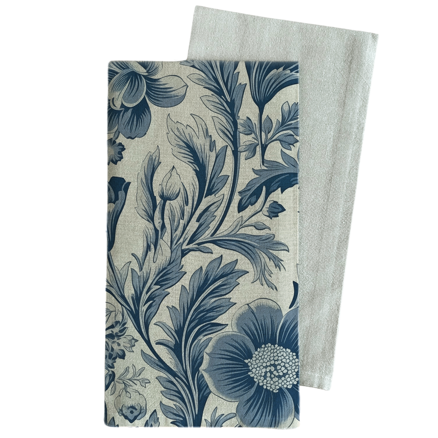 Blue Floral Wallpaper Tea Towel: Natural