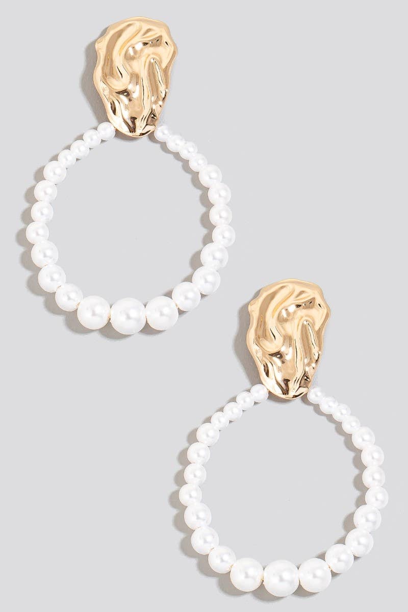 Pearl Beaded Hoop Dangle Earrings