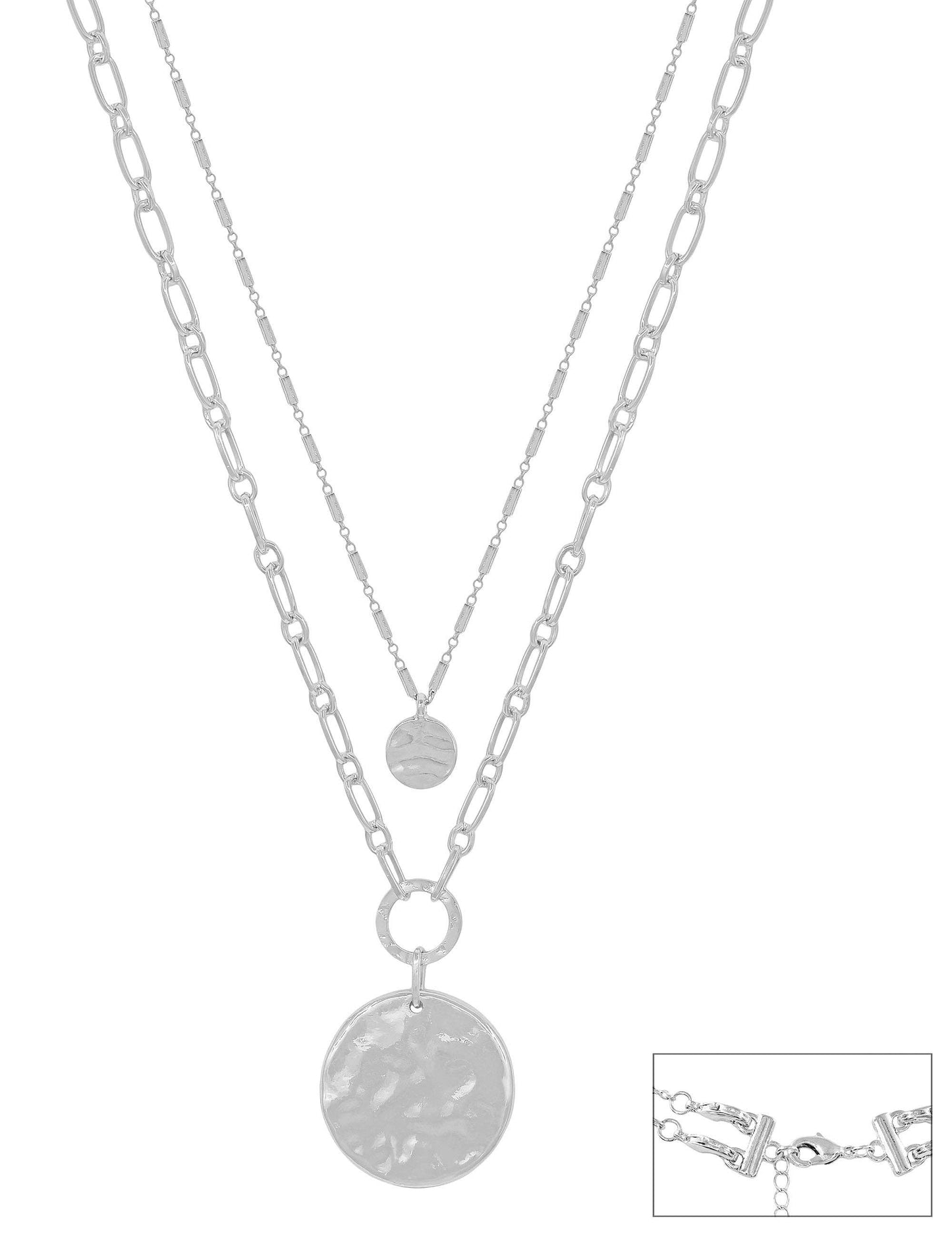 Water Resistant Silver Two Layer Round Risc 1.2" Snake Chain Necklace