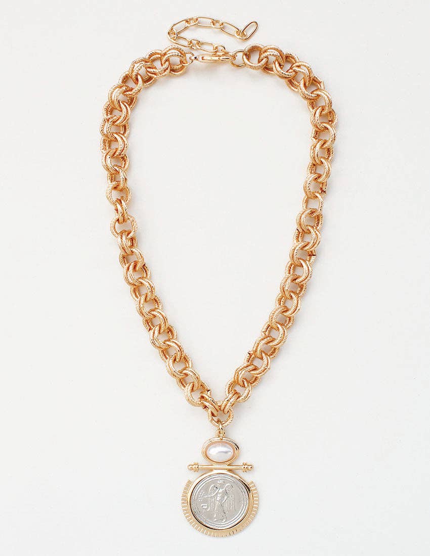 Gold Thick Chain with Silver and Gold Coin 16"-18" Necklace