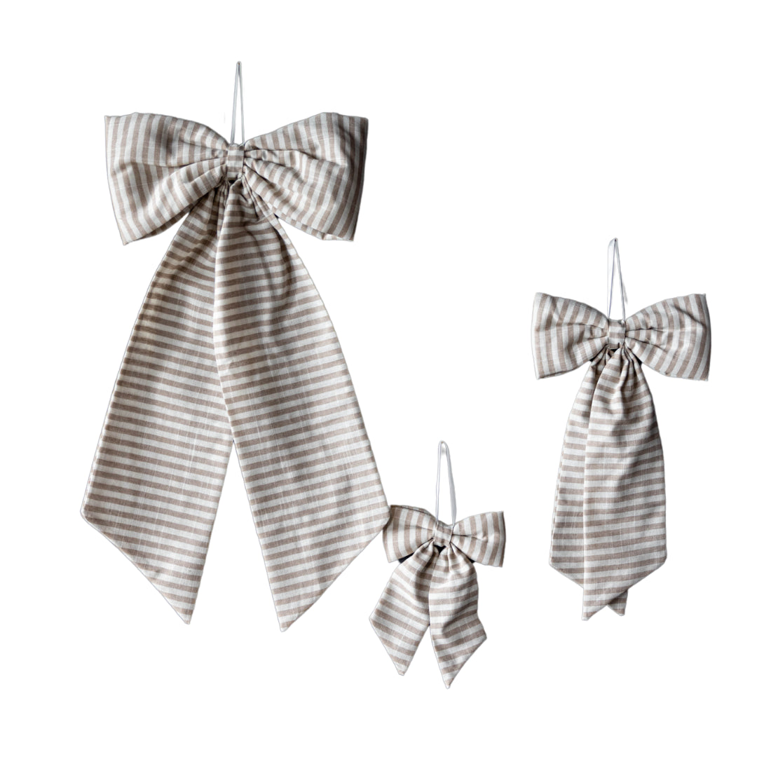 Bows Striped Beige Sand Fabric : Medium