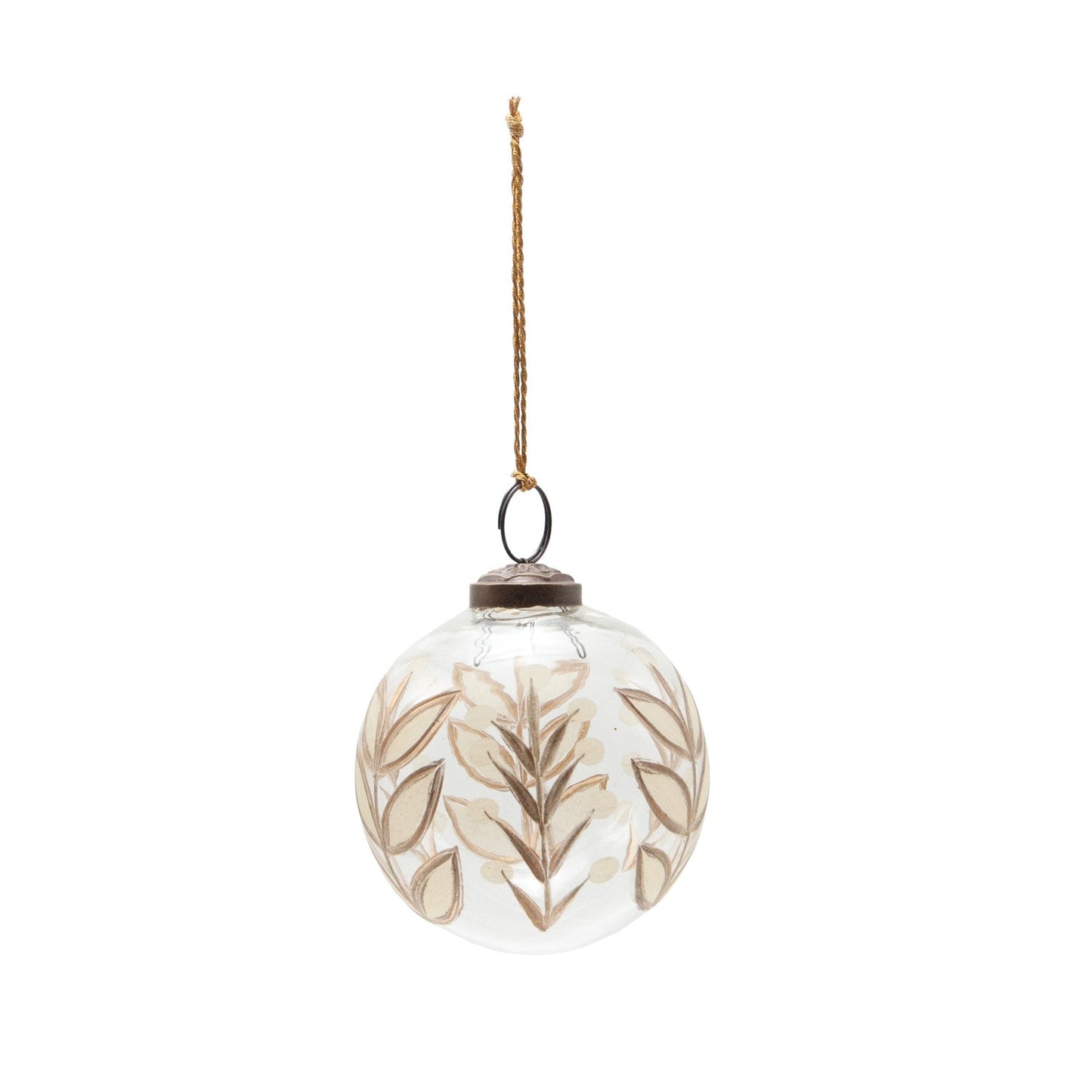 Hand-Painted Etched Glass Ball Ornament with Botanicals Design | 3"