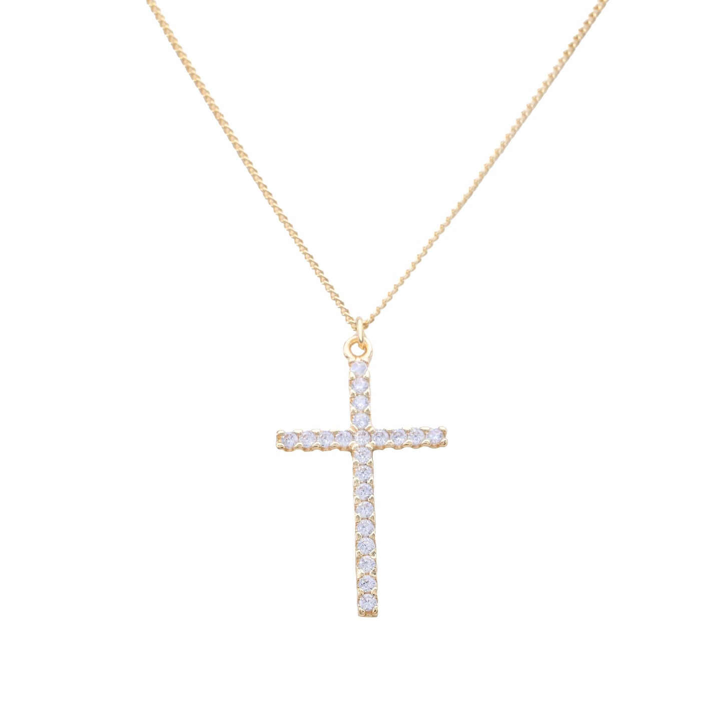 Waterproof Stainless-Steel Gold Chain with Rhinestone Circle and Cross 16"-18" Necklace