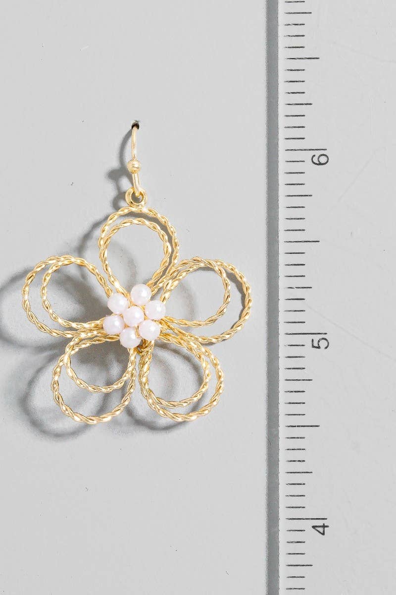 Pearl Cluster Studs Wire Flower Dangle Earrings Gold