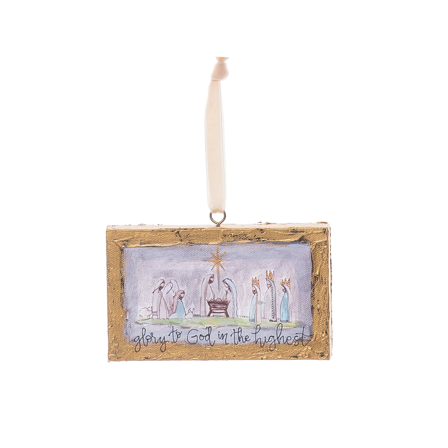 Hand Painted Glory to God Christmas Ornament