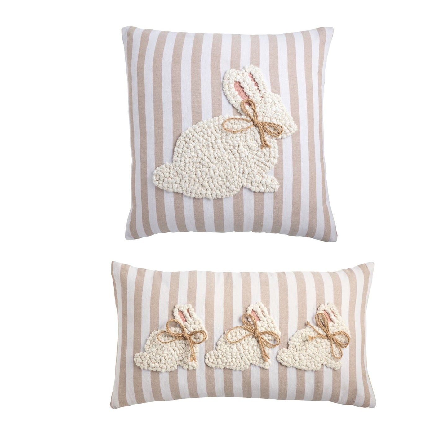 White Embroidered Bunny Stripe Pillow