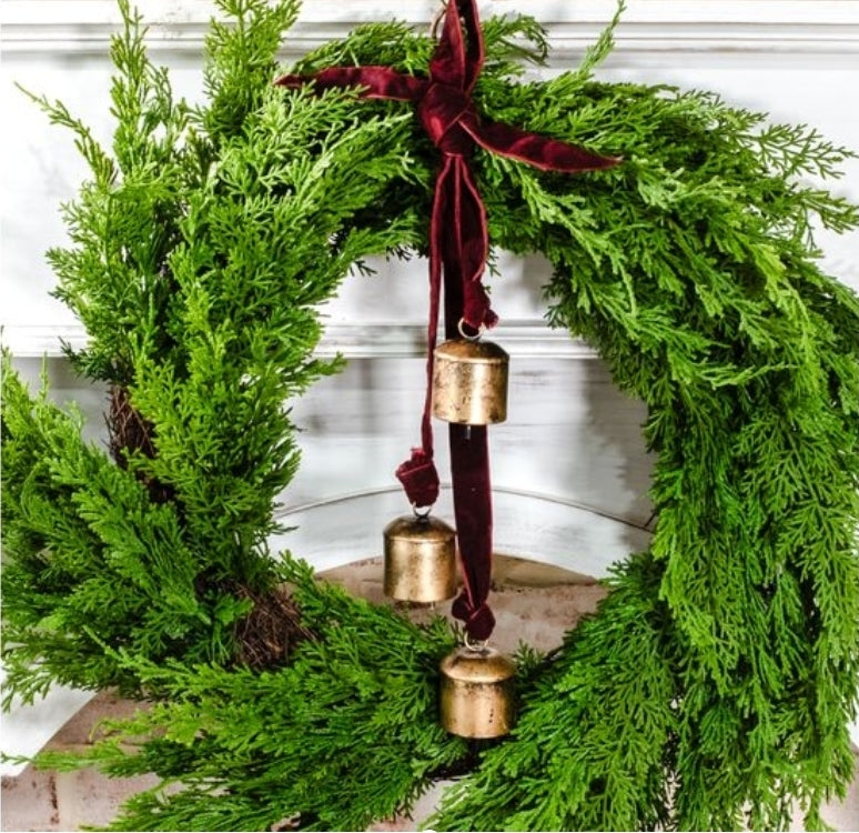 Burnt Gold Bells with Maroon Velvet Hanger – 19"