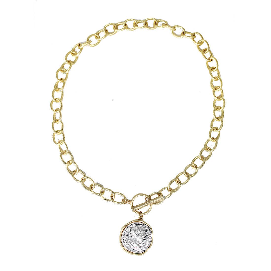 Gold and Silver Cross Stamped Coin 16"-18" Gold Chain Necklace