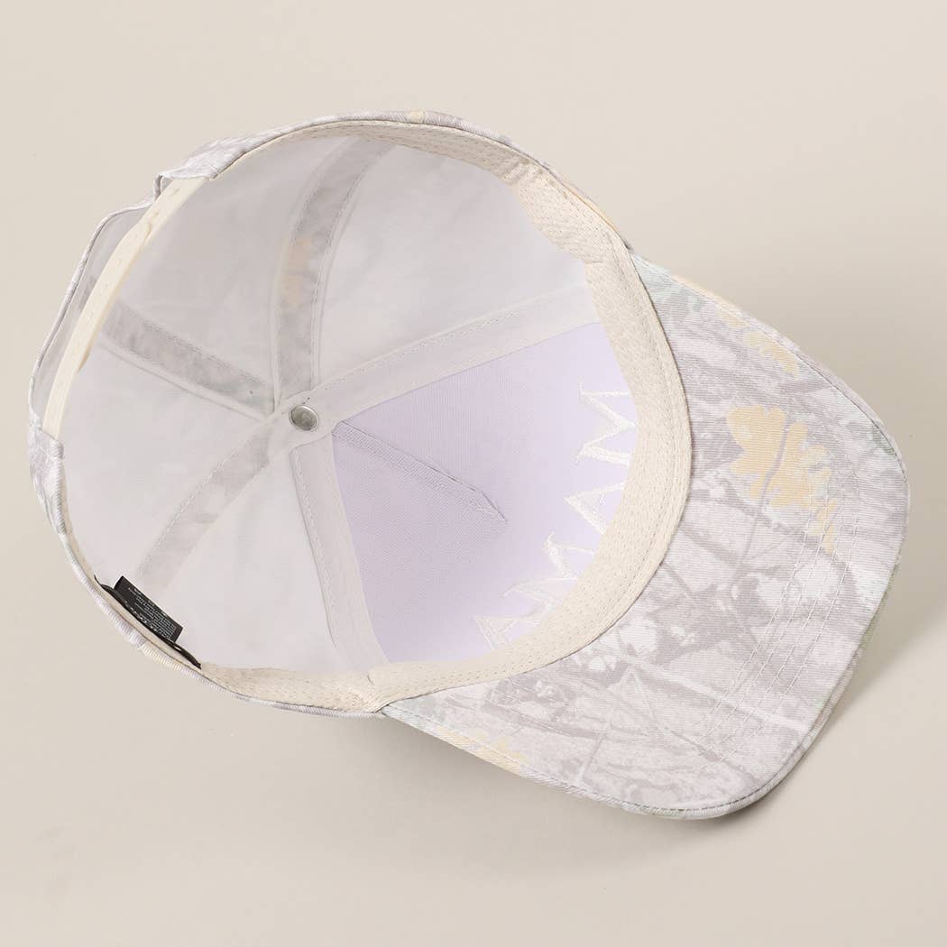 MAMA Letter Embroidery Nature Camo Trucker Hat: BEIGE CAMO, ONE SIZE