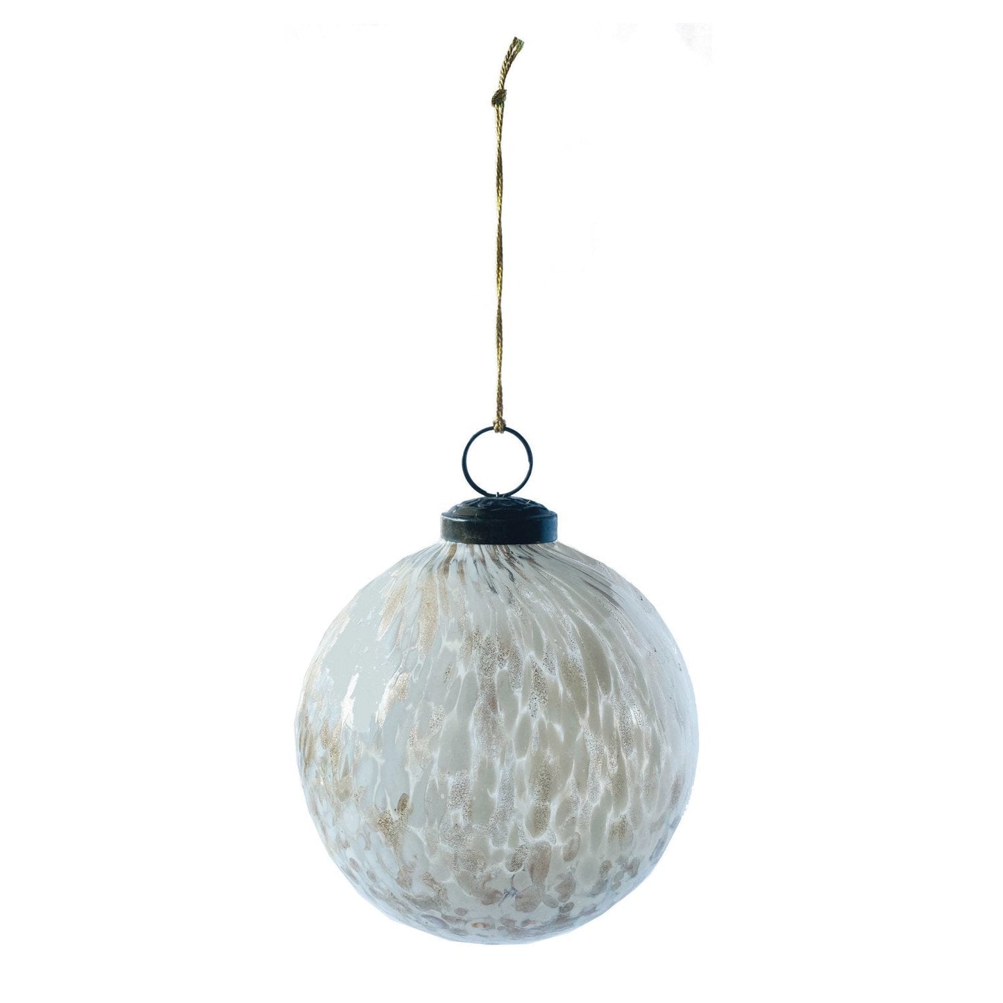 4" Round Recycled Confetti Glass Ball Ornament, White & Gold Finish