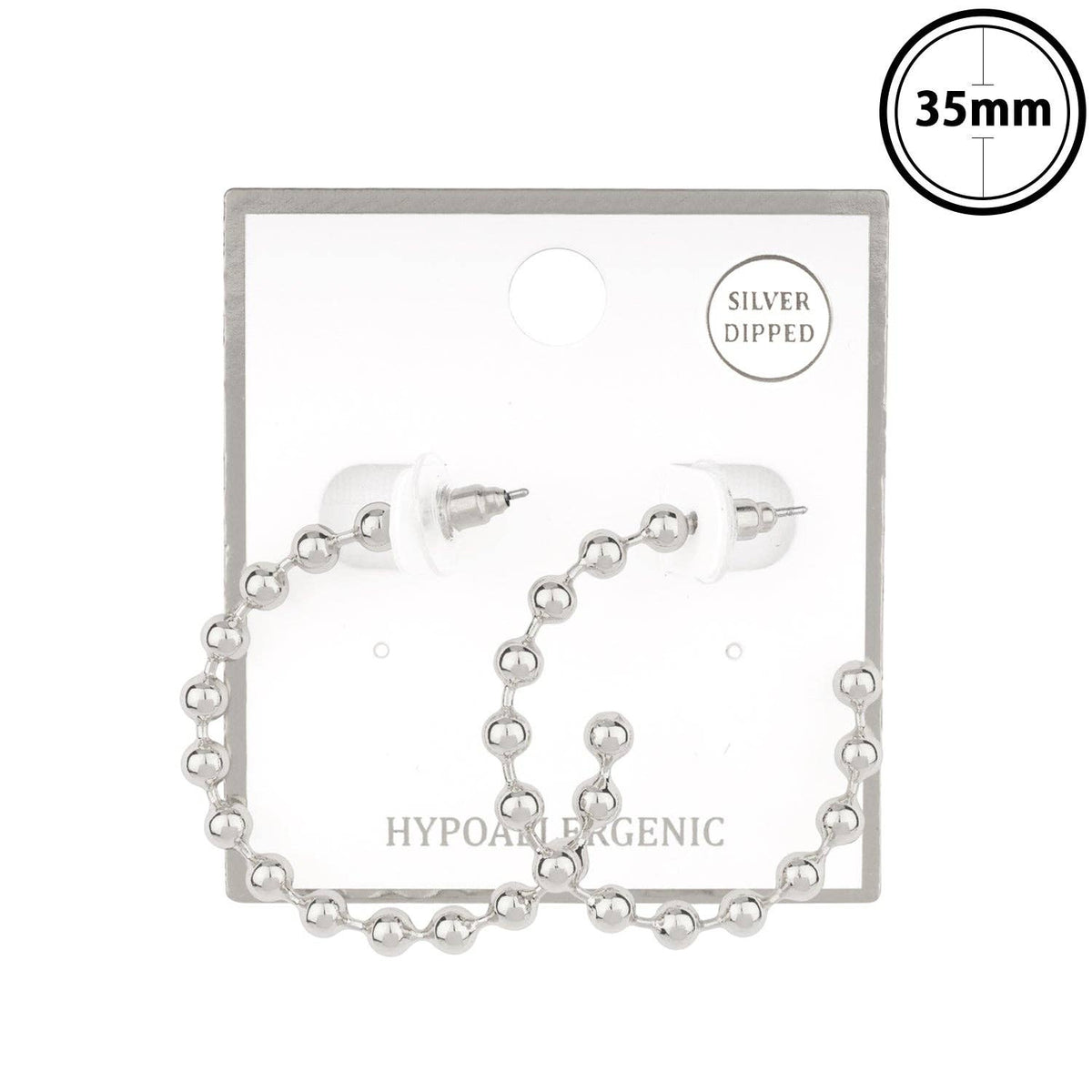 Silver Metal Beaded Chain Hoop Earring