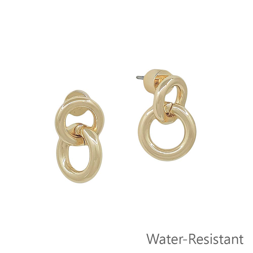 Water Resistant Gold Small Double Hoop .5" Drop Earring