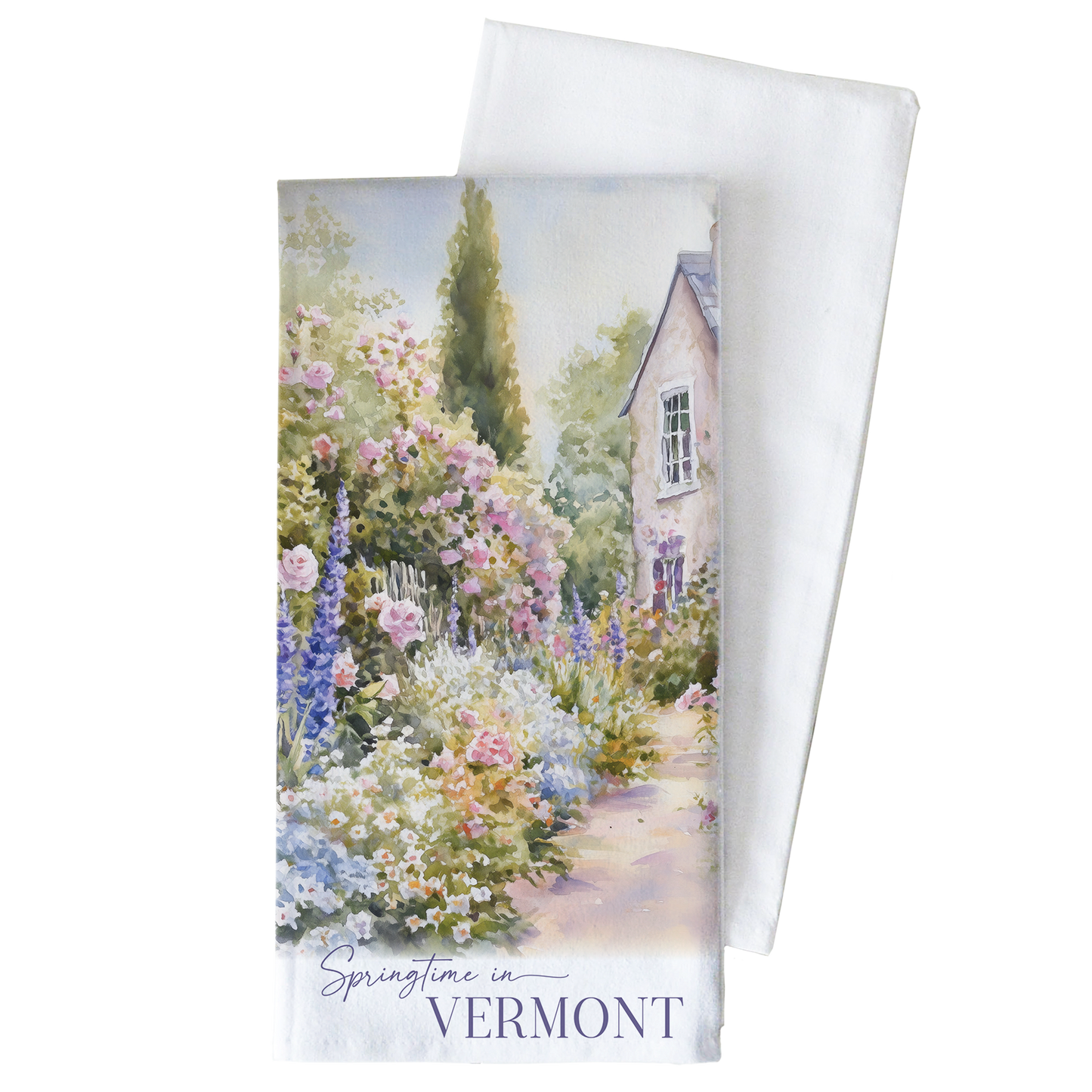 Semmes Springtime Cottage Tea Towel: White