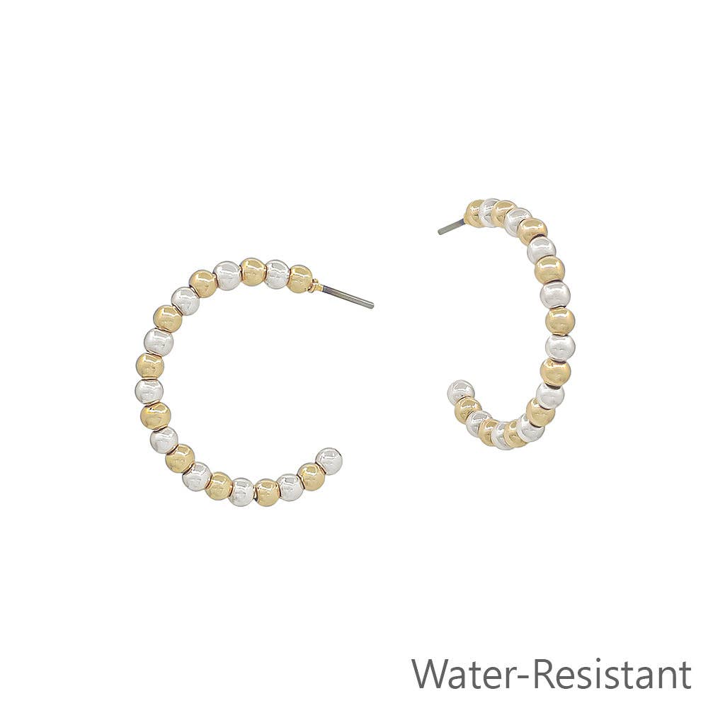 Gold and Silver 3mm Beaded 1" Hoop Earring