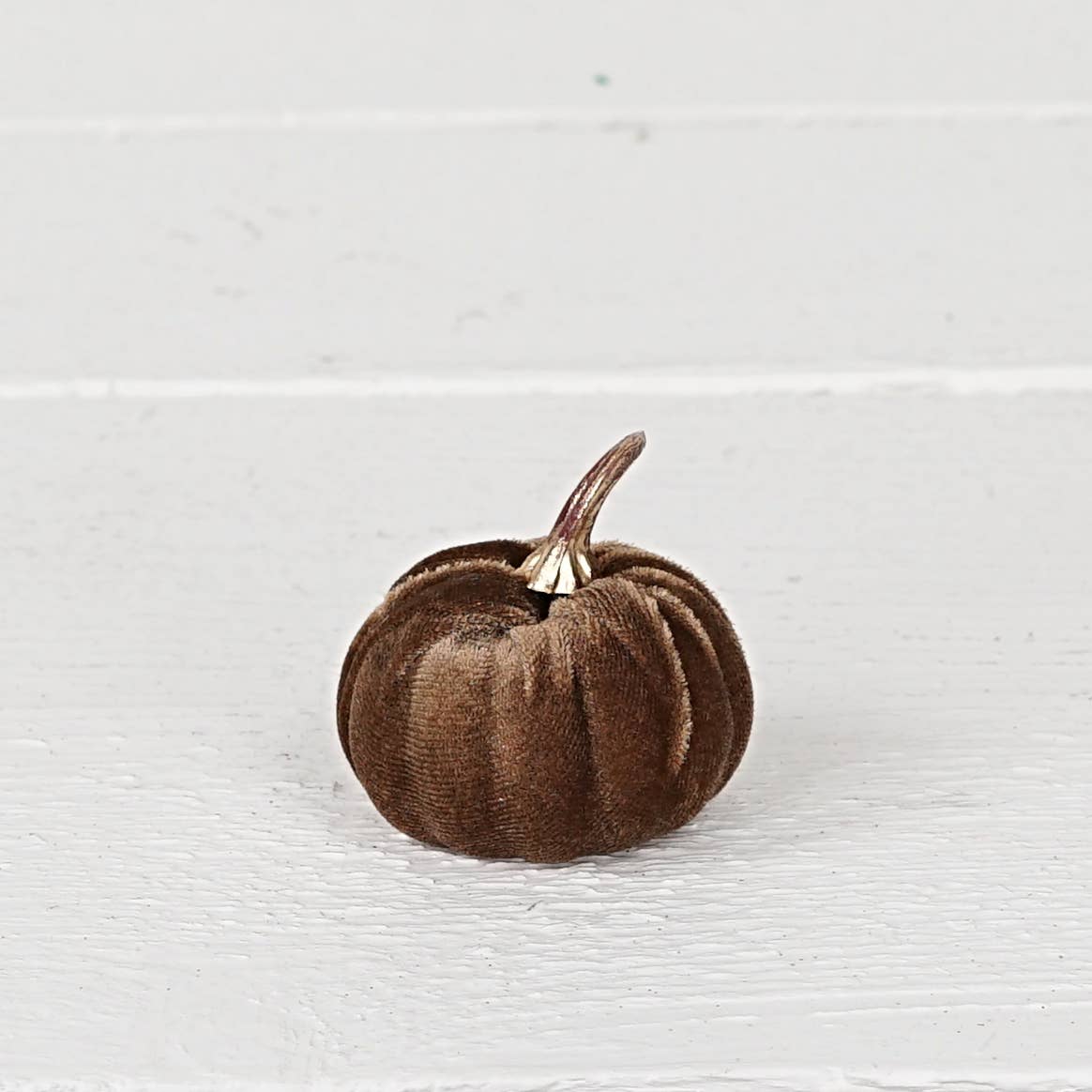 Brown Bag of 6 Velvet 2in Pumpkins w.Golden Stem