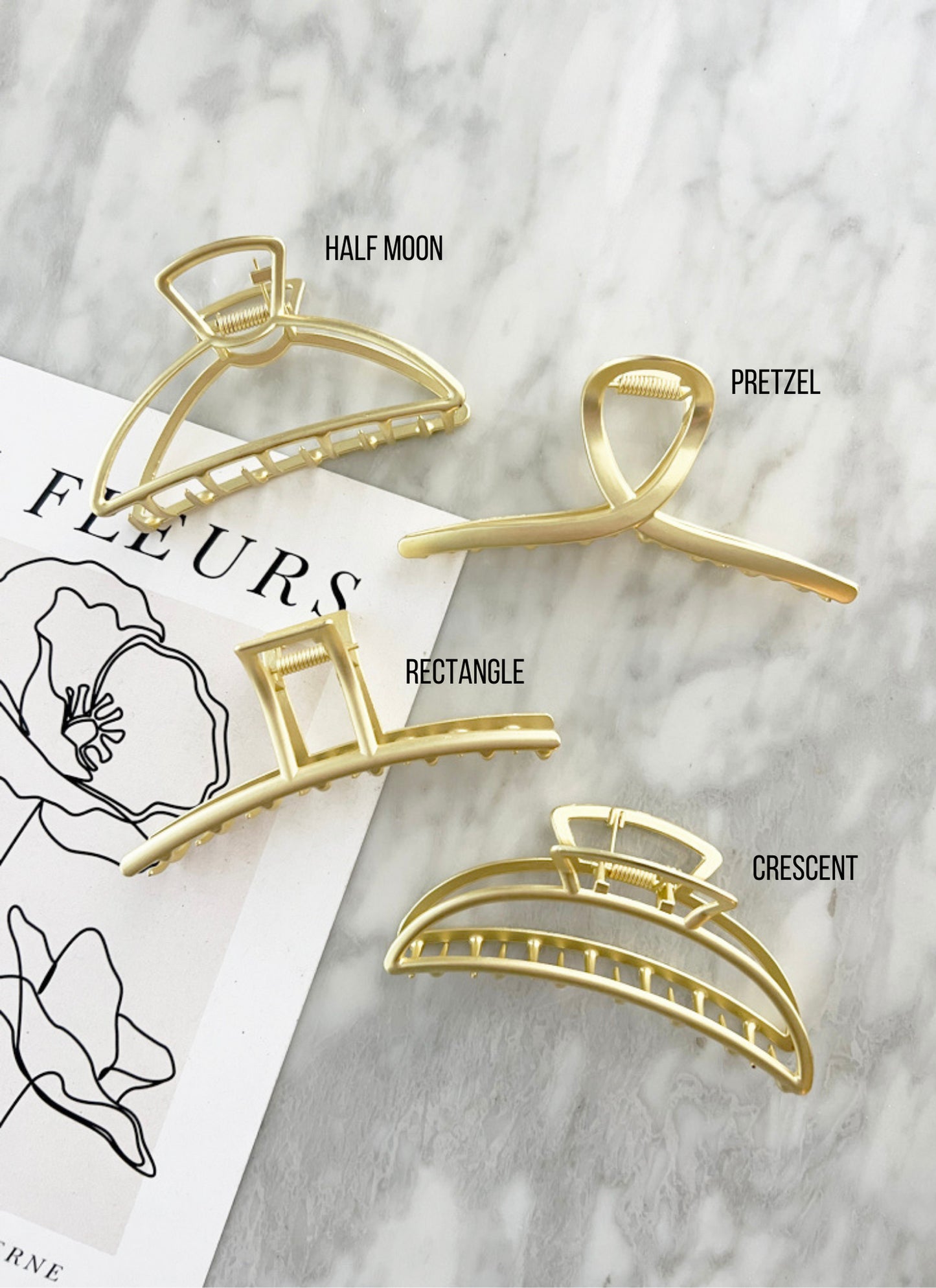 Matte Gold Hair Clips, Hair Claw - PRETZEL
