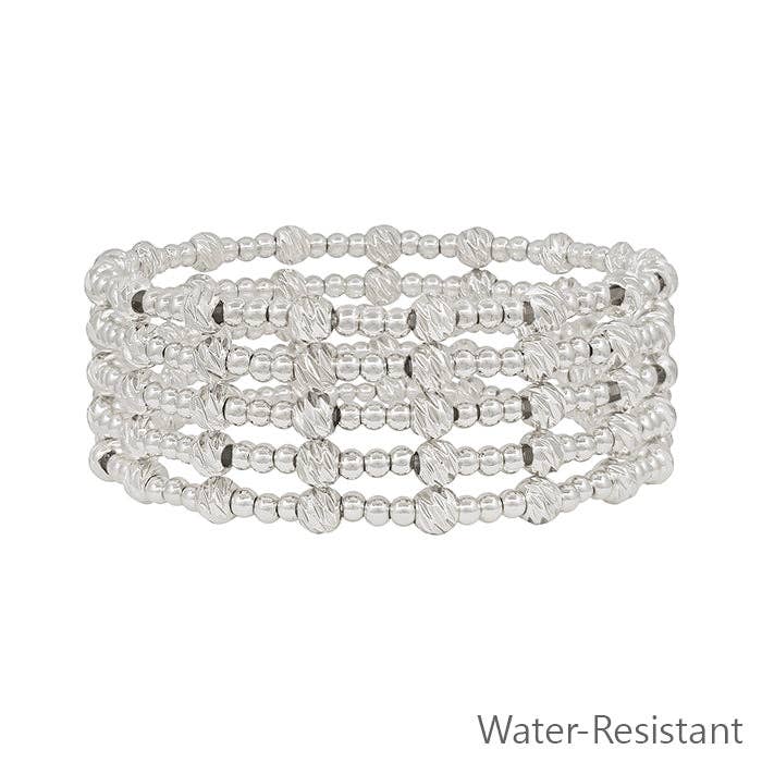 Silver 3mm Beaded Set of 5 Stretch Bracelets