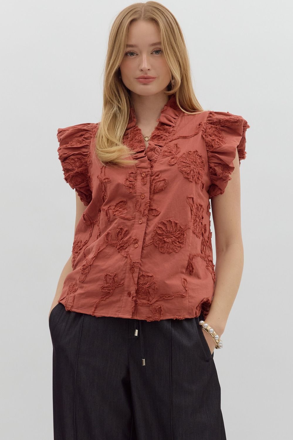 Chestnut Bloom Ruffle Blouse