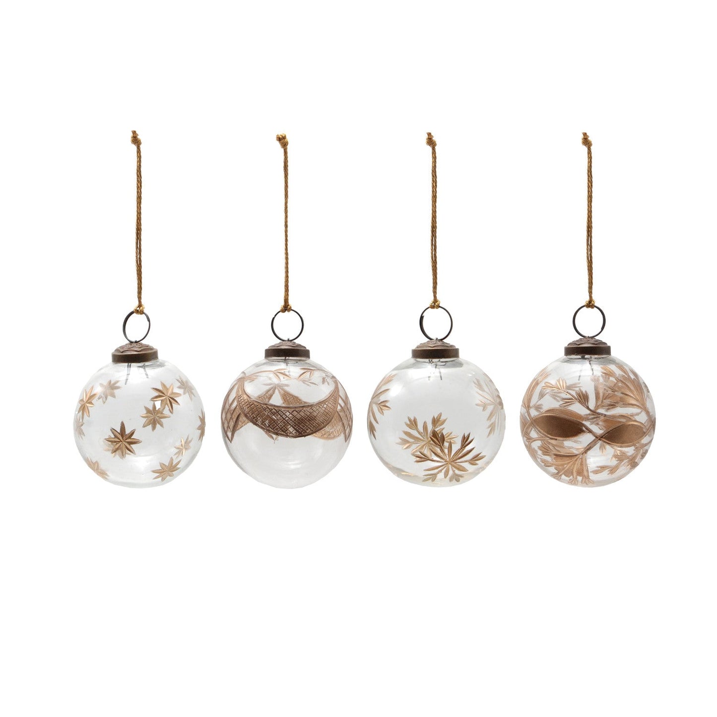 Hand-Painted Etched Glass Ball Ornament with Design | 4 Styles