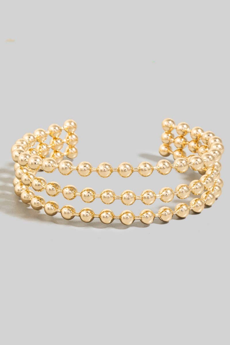 Solid Metallic Beads Layered Cuff Bracelet