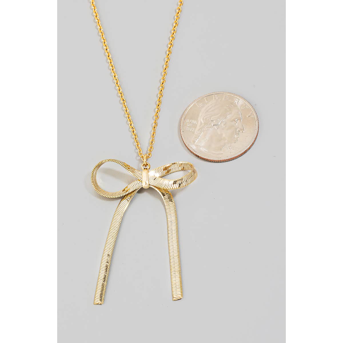 Herringbone Ribbon Bow Pendant Necklace