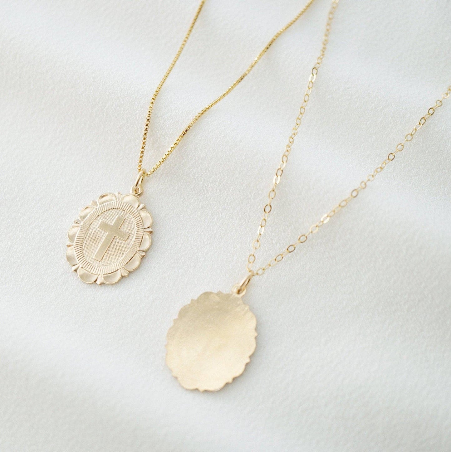 Cross Coin Medallion Necklace (Monet) in 14K Gold Fill: 14K Gold Fill, 16" Satellite