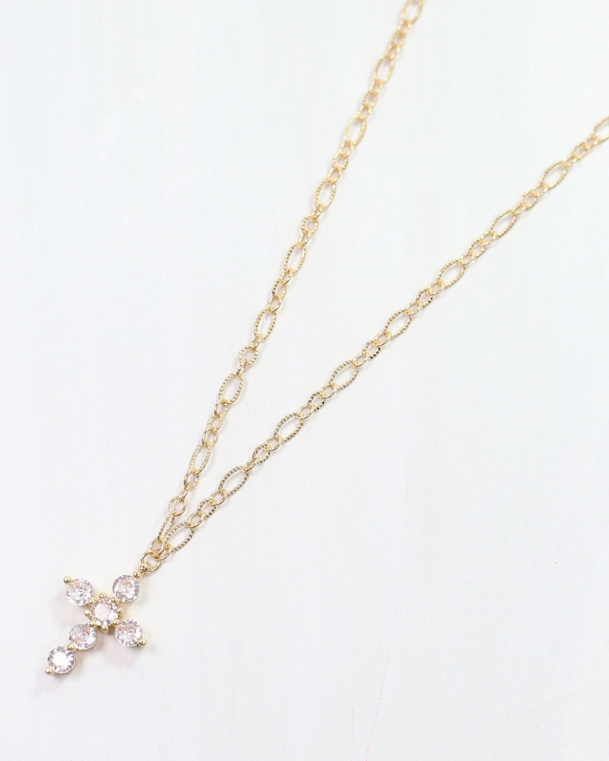 Metin Crystal Cross Necklace Gold