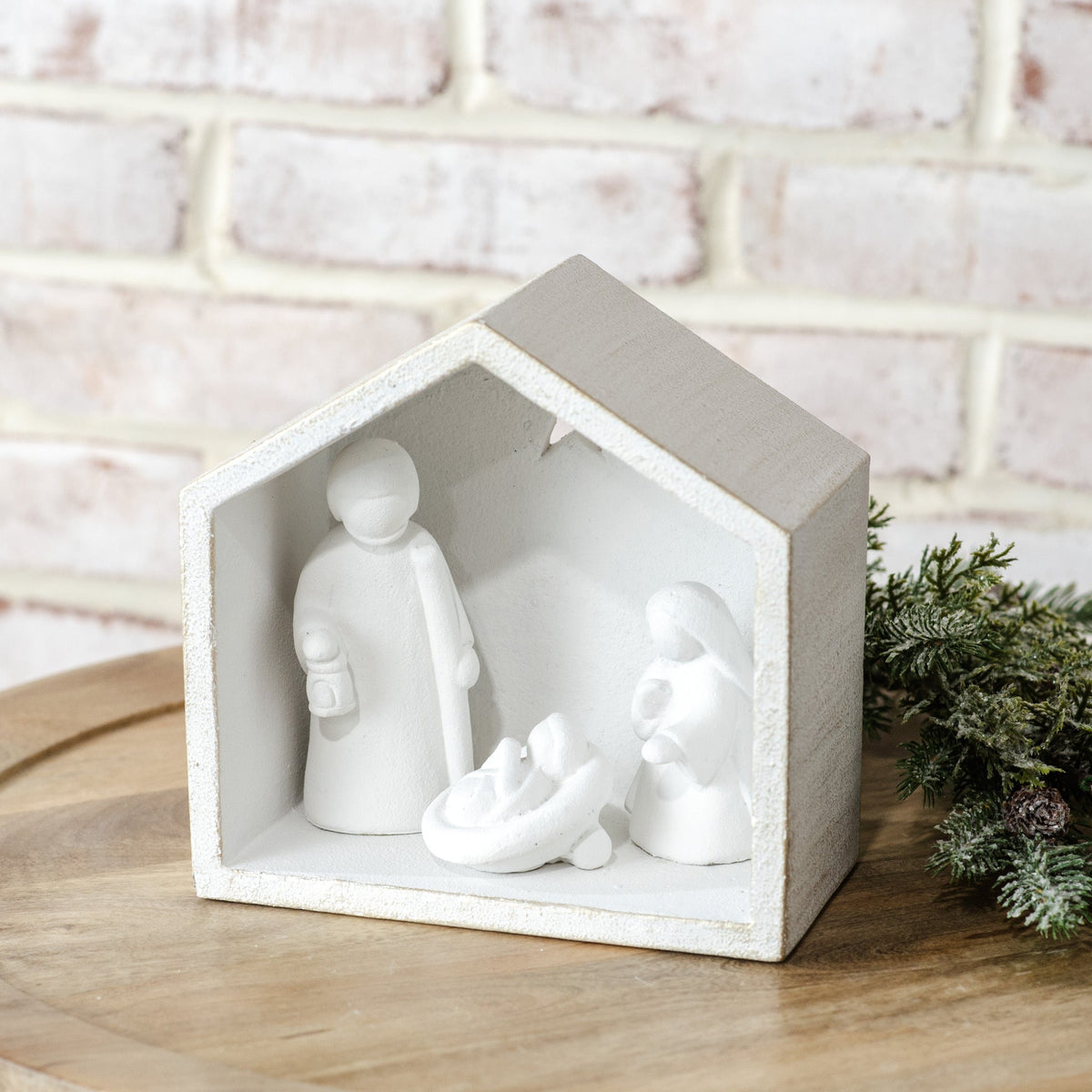 White/Gold Brush Cement Nativity